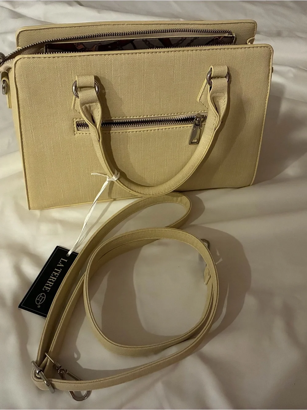 Chic Cream Structured Satchel Purse with Top Handles